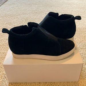 Black suede waterproof wedge sneakers